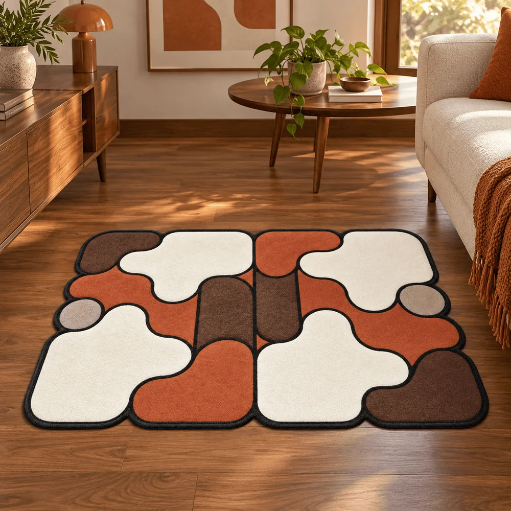 Retro Abstract Geometric Shaped Area Rug Soft Flannel Non Slip Floor Mat For Bedroom Living Room Office Home Decor Modern Gift