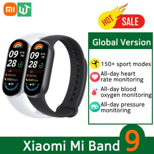 Versión Global Xiaomi Smart Band 9 pulsera inteligente Mi Band 9 pulsera inteligente 1,62 ""pantalla AMOLED monitoreo de salud batería de 21 días