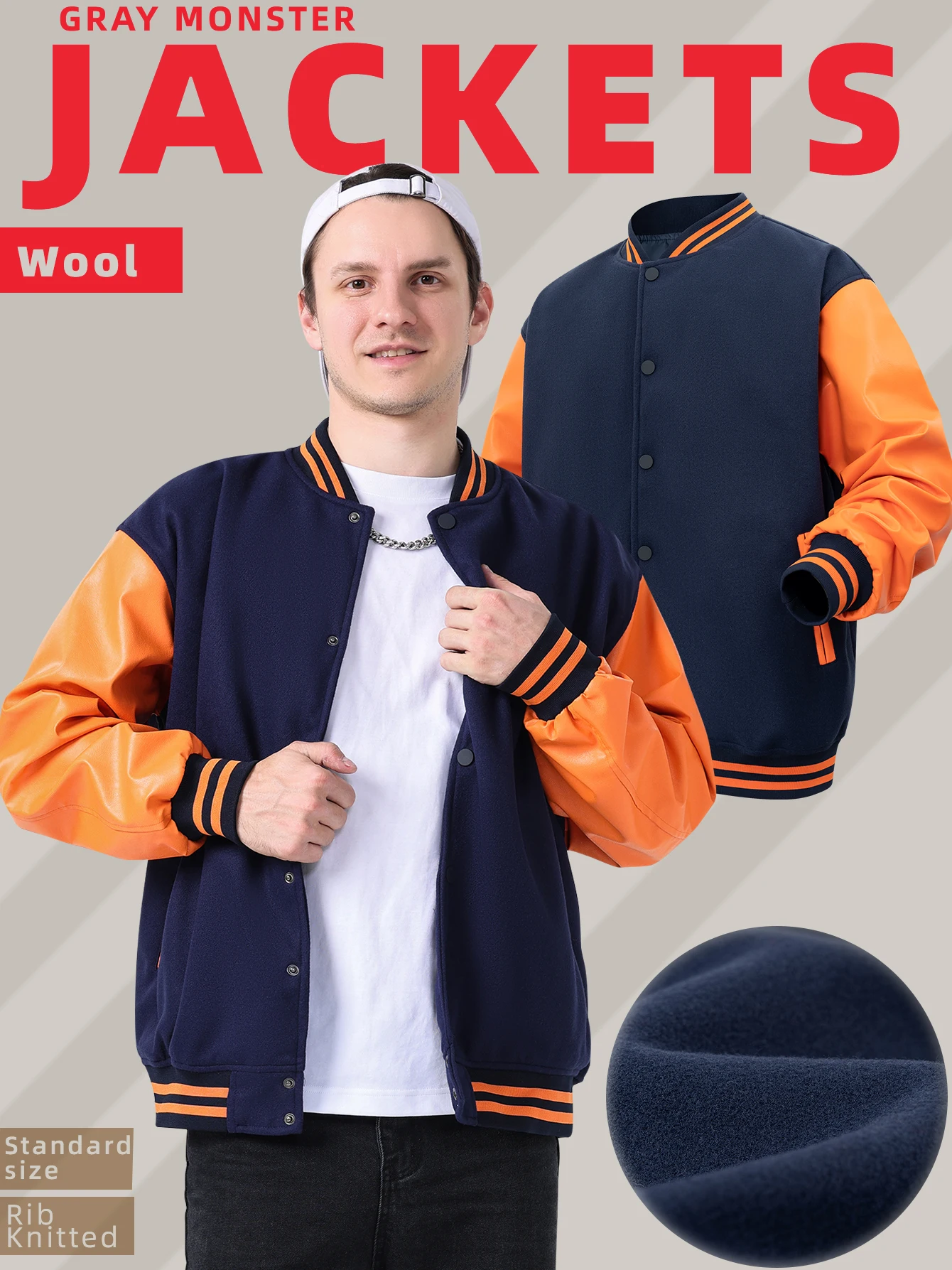 RENYADAO College Jacket Faux Leather Sleeves Colorblocking Multi 7