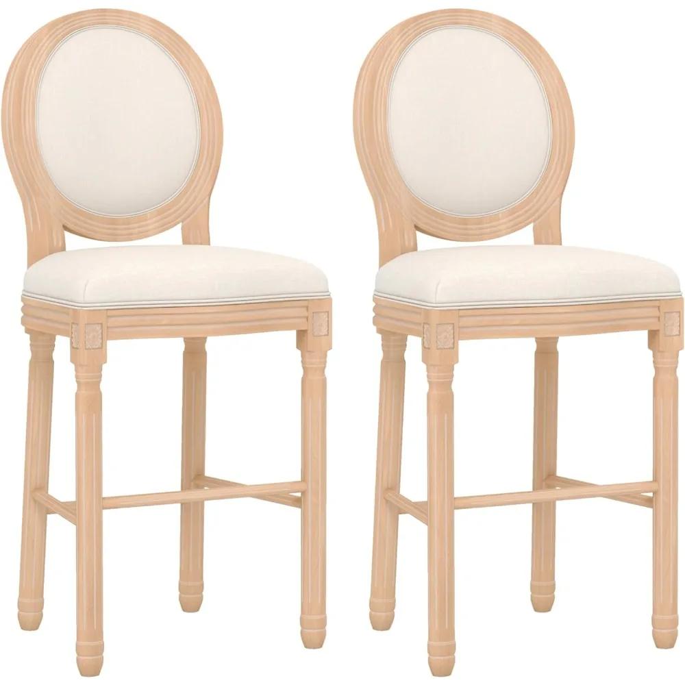

Barstools Bar Height, French Country Wooden Bar Stools with Upholstered Seating, 30 Inches Bar Chairs with Solid Wood Frame, Be