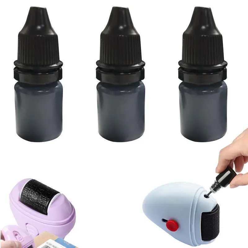 Privacy Stamp Ink, Roller Stamp, Roller Refill Ink, Rolling, Identity Theft Guard, Selos de Proteção, 3pcs, 5ml