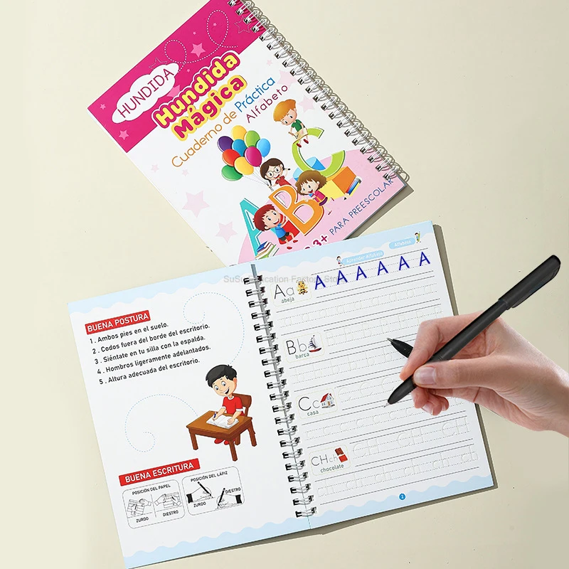 Spanish Calligraphy Children's Alphabet Calligraphy Training Toys Alphanumeric Painting Copybook Magic Pen Set Gift