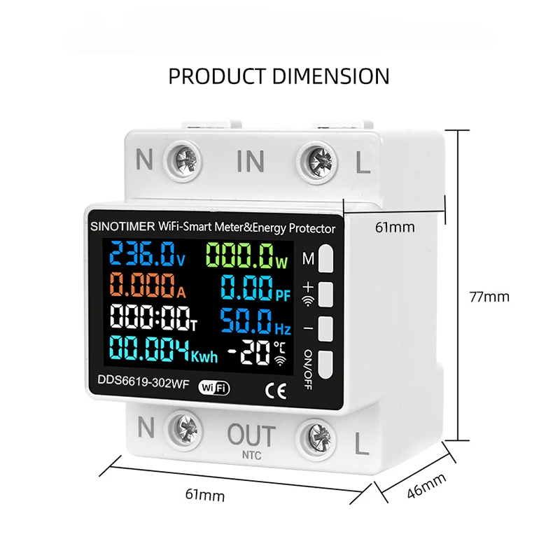 TUYA WiFi Smart Power Meter Over Under Voltage Protection Relay Switch Circuit Breaker Energy kWh Temperature Meter Smart Life