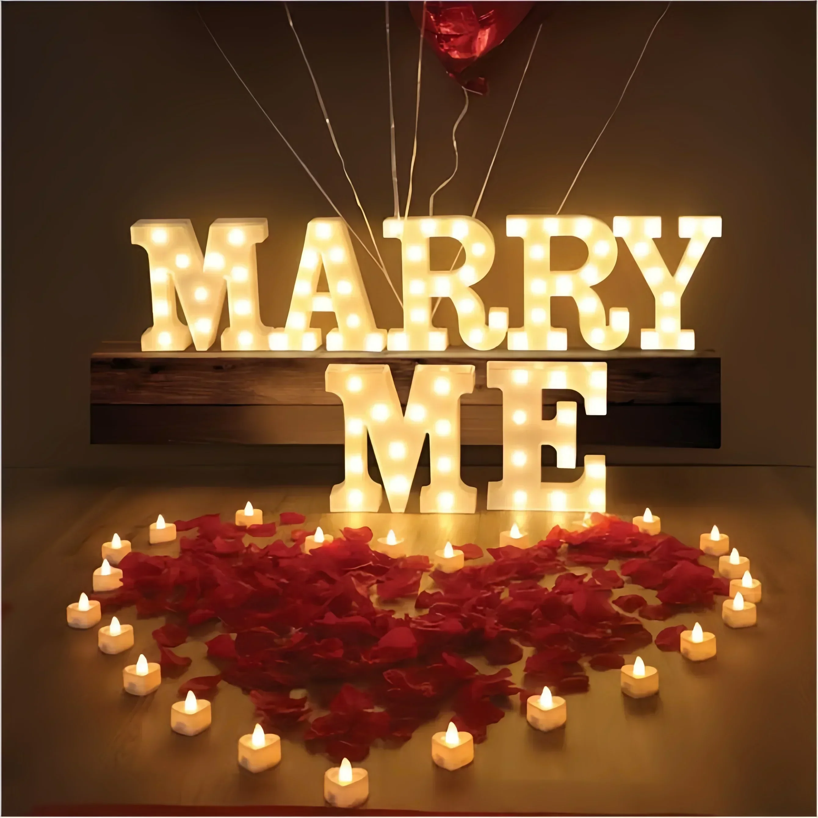 Marry Me Letters Proposal Decorations Will You Marry Me LED Sign Rose Petals Heart-shape Candles for Proposal Engagement Wedding