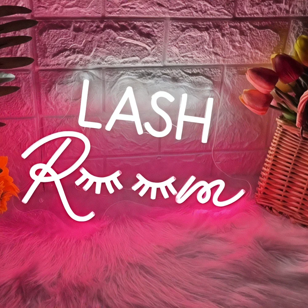 Lash Room Neon Sign Eyelashe Light Pink Glow LED Sign USB Powered Neon Light for Girls Make up Beauty Room Decor Home Wall Decor