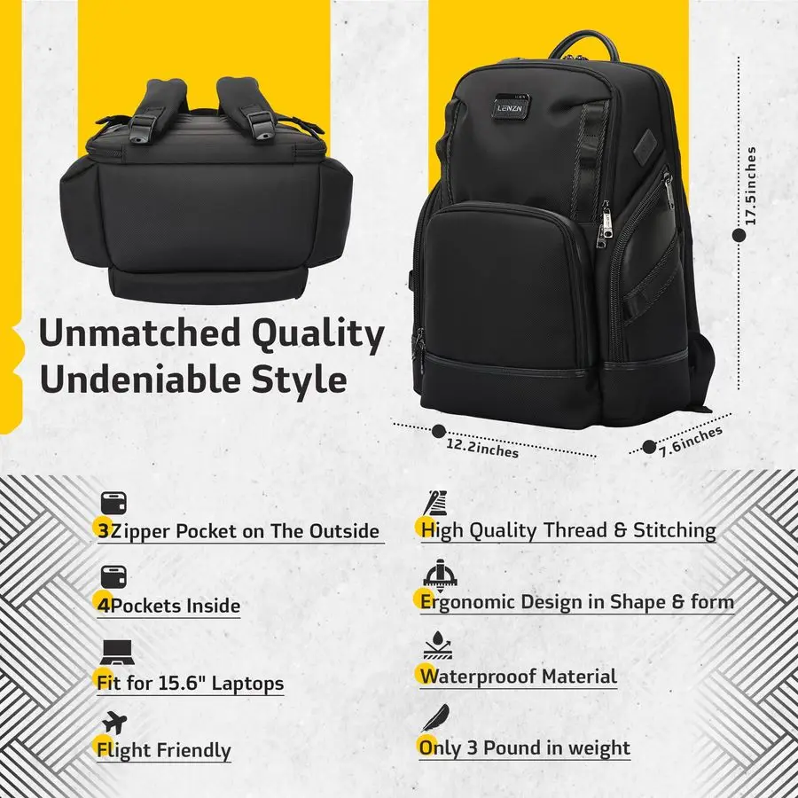 حقيبة ظهر للأعمال للرجال والنساء، حقيبة ظهر للعمل مقاس 15.6 بوصة، حقيبة سفر عالية الجودة مع منفذ شحن USB، مقاومة للماء