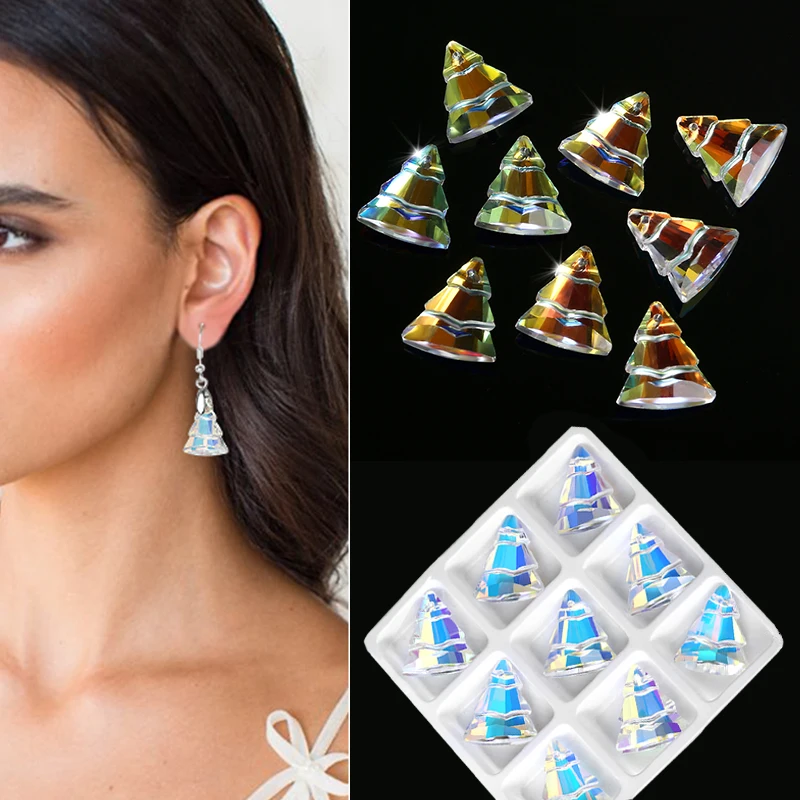 9PCS Crystal Beads for Jewelry Making AB Color Faceted Tree/Round Shaped Glass Beads DIY Earrings Bracelet Necklace Accessories