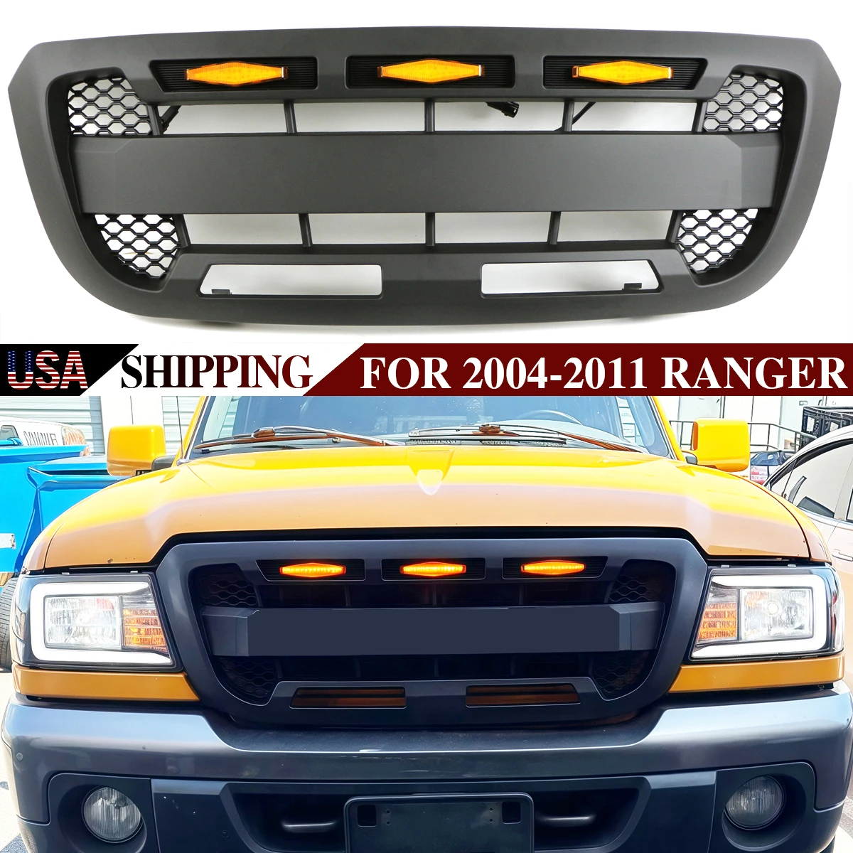 

Fit For 2004-2011 Ford Ranger Front Bumper Grille Matte Black Grill Insert