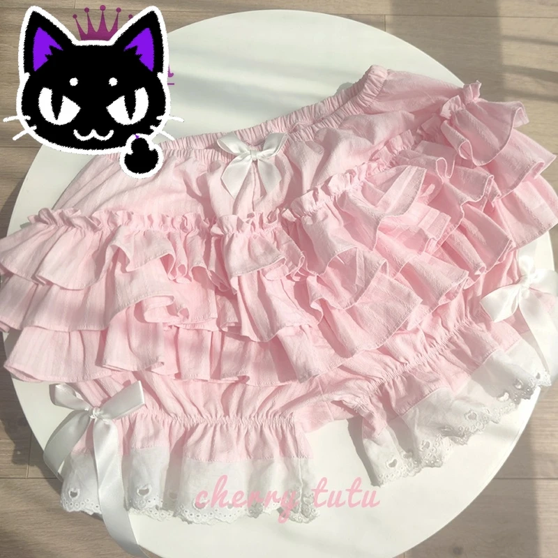 2025 misa hot sale Harajuku Sweet Pink Women Lace Ruffles Bloomers Shorts Victorian Pumpkin Pants Lolita Kawaii Bow JK Dress Saf