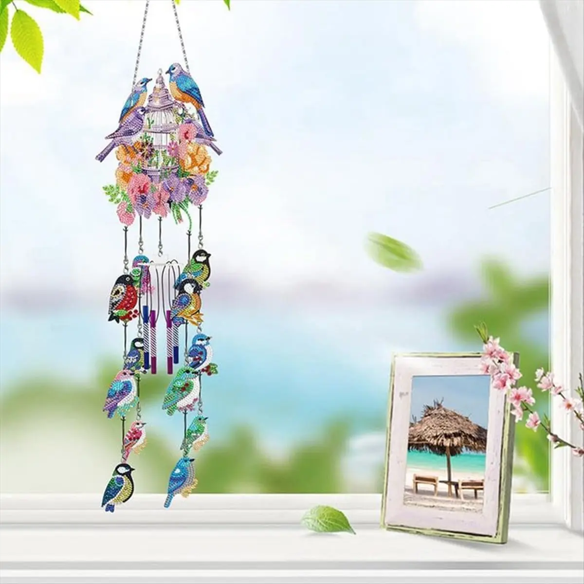 DIY Dotted Diamond Art Painting Wind Chime Kit Sun Catcher Hanging Ornaments Wind Chimes Art for Outside B-AC17 - view 2