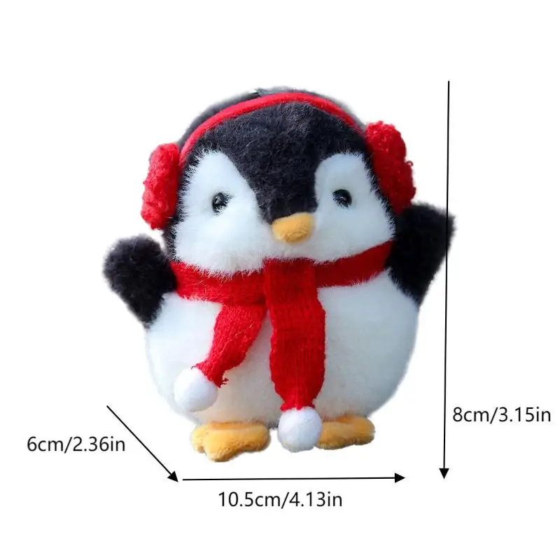Adorabile portachiavi giocattolo morbido con pinguino di Natale; Portachiavi con bambola di cartone animato farcito; Regalo decorativo da appendere per zainetto di Natale