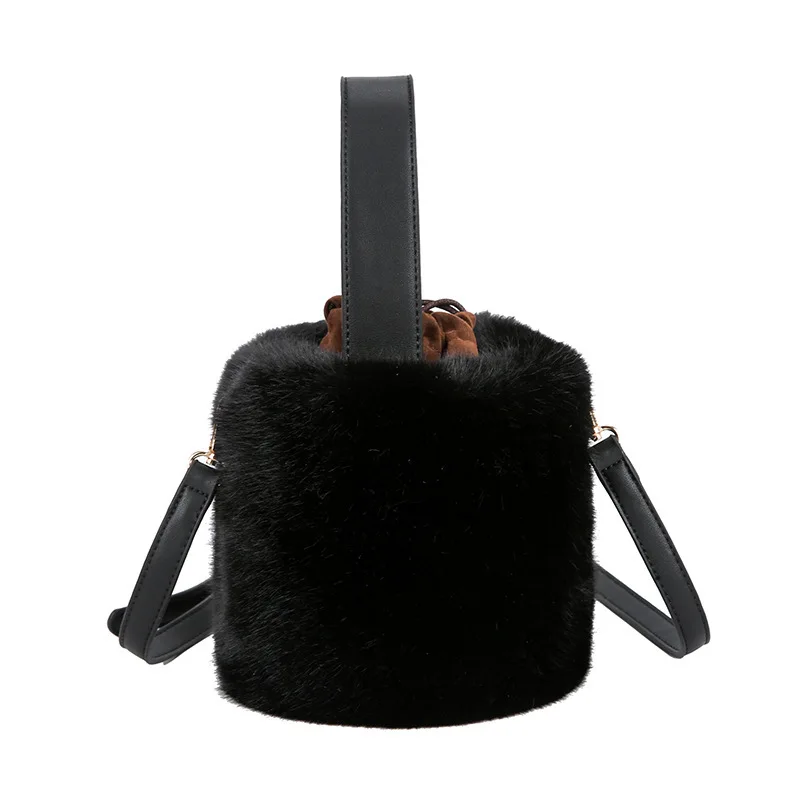 Small Bucket Bag Winter Faux Fur Shoulder Handbag Large Capacity Crossbody Bag Soft Plush Women\'s Designer Hand Bag