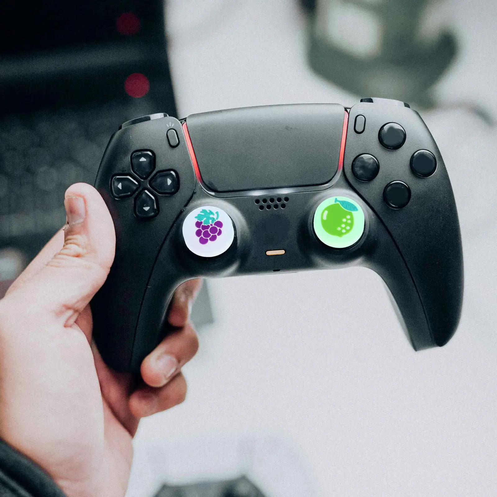4Pcs Glow in The Dark Thumbstick Grips Cute Fruit Silicone Joystick Caps Protective Button Covers Gaming Accessories