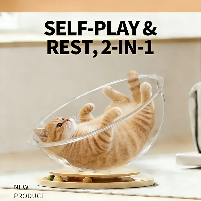 

Space Capsule Cat Bed, Plastic Cat Cave, Interactive Cat Roller, Interactive Ball And Stress-relief Hideout. The Perfect Choice for Play And NappAcrylic Hideout with Rotating Platform.