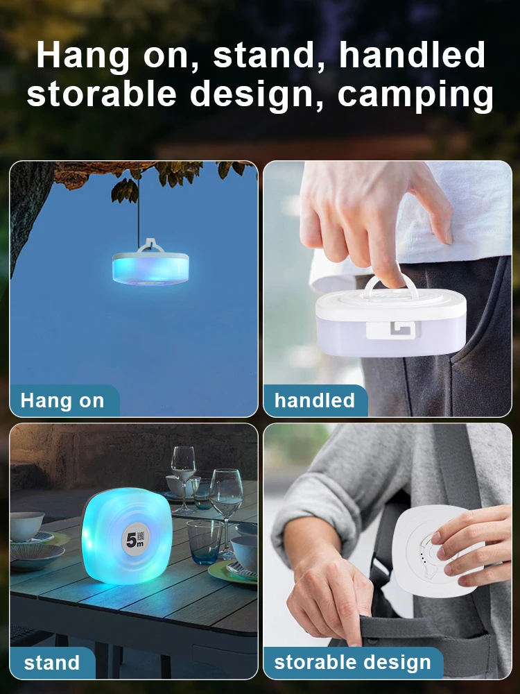 ANONYME LED Night Light Smart APP RGB Camping String Lights Outdoor Waterproof Rechargeable Christmas Decoration Atmosphere Lamp