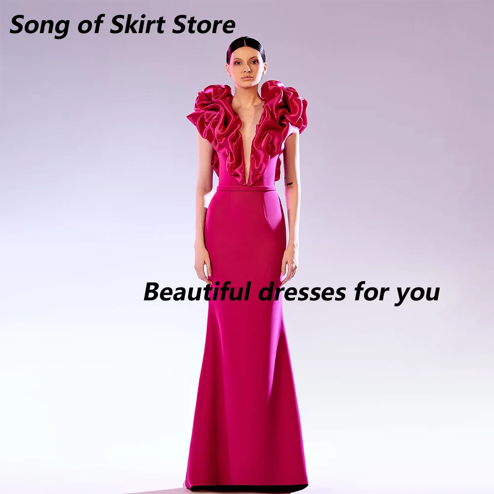 

Sexy Mermaid Prom Dress Customized Deep V-Neck Sleeveless Pleat Jersey Prom Gown Long Trumpet Wedding Party Dresses