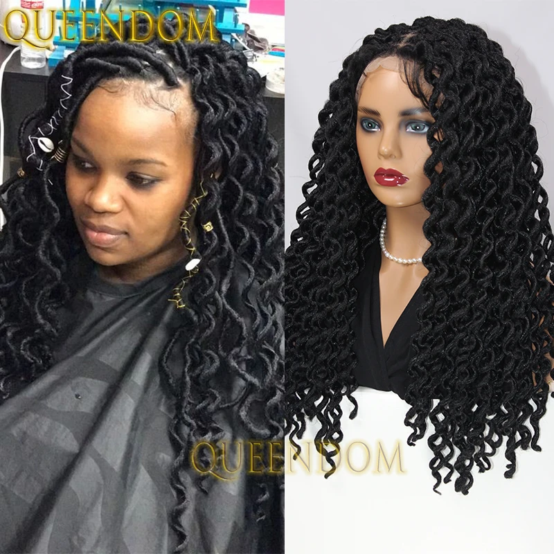 22'' Synthetic Box Braid Wig Knotless Extensions Pre-Looped Loose Twist Braids Wigs Full Lace Passion Wavy Braided Faux Locs Wig