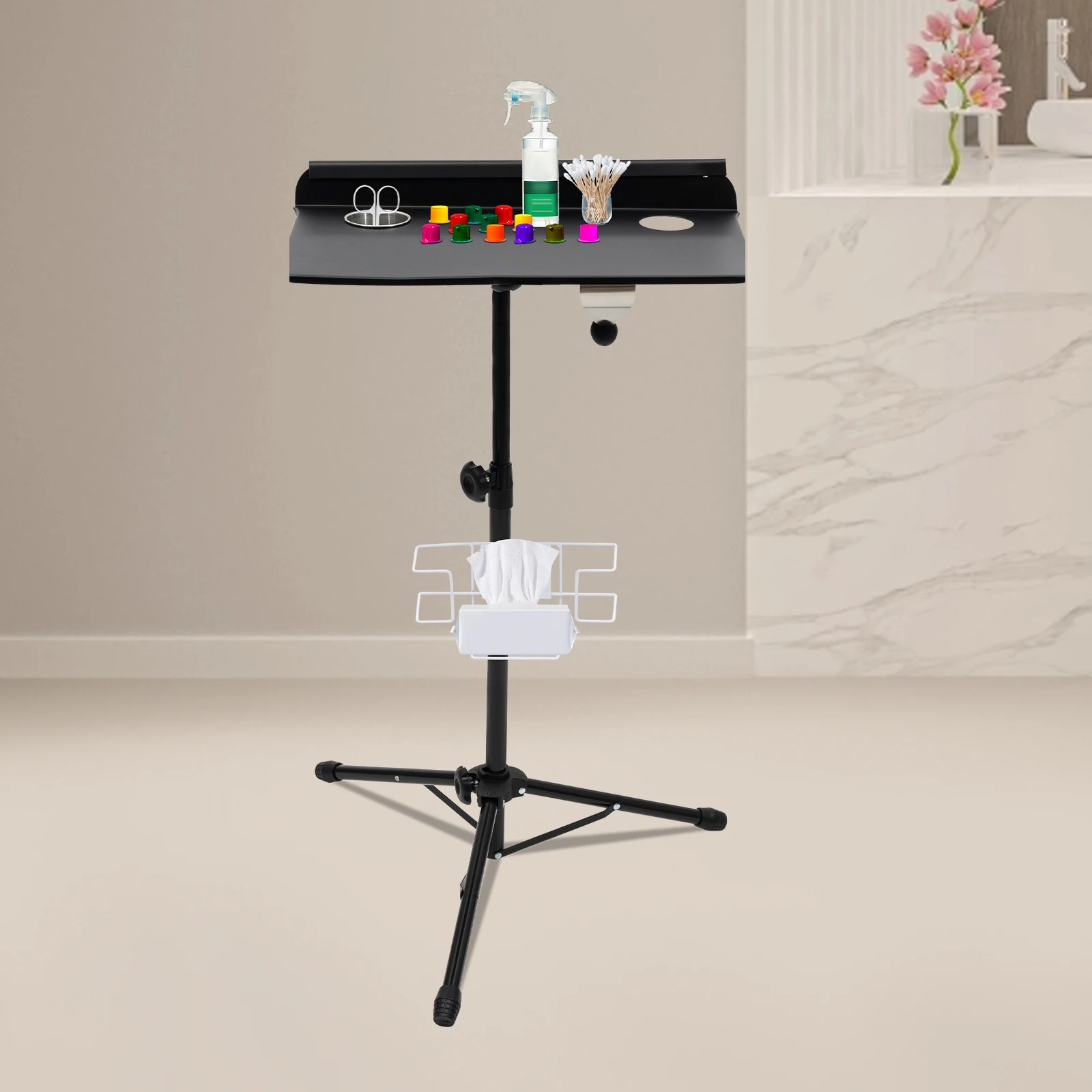 Banco de trabajo de tatuaje negro, mesa de herramientas de tatuaje para tatuajes, estudio de tatuaje, salón de belleza, tienda médica o uso en tienda de dentistas