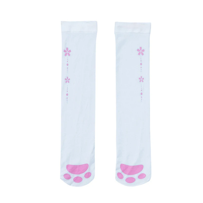 Lolita – bas hauts de cuisse imprimés patte de chat, bonneterie de Cosplay Anime pour filles, collants doux et Sexy pour femmes, Lingerie blanche Kawaii
