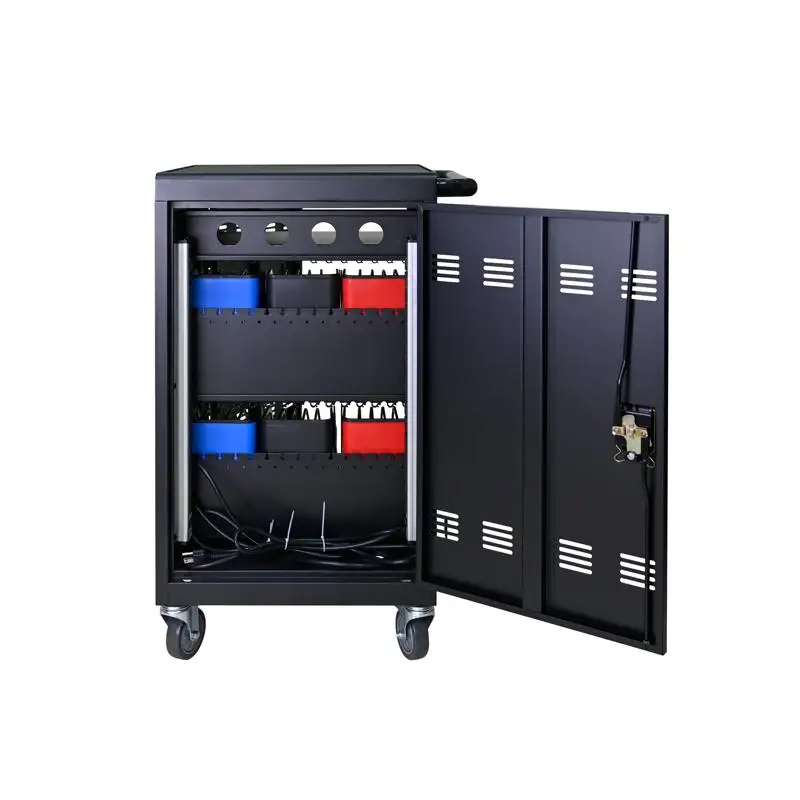 Tablet Laptop Plastic Charging Trolley with Cable Management, Storage Compartment, & Removable Doors - Ideal for Mobile Devices