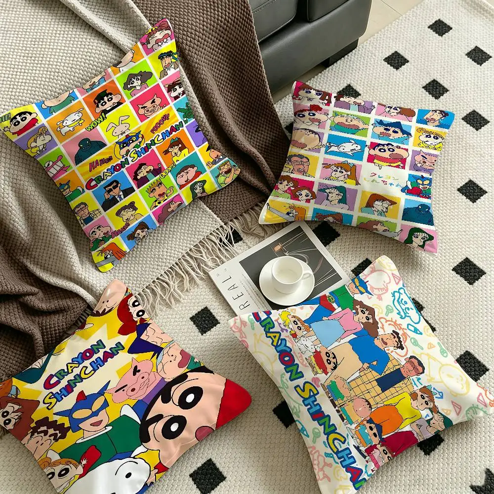 Cute Kawaii C-Crayon S-Shin-chans Pillow Covers Cartoon Sofa Decorative Home Double-sided Printing Short Plush Cushion Cover