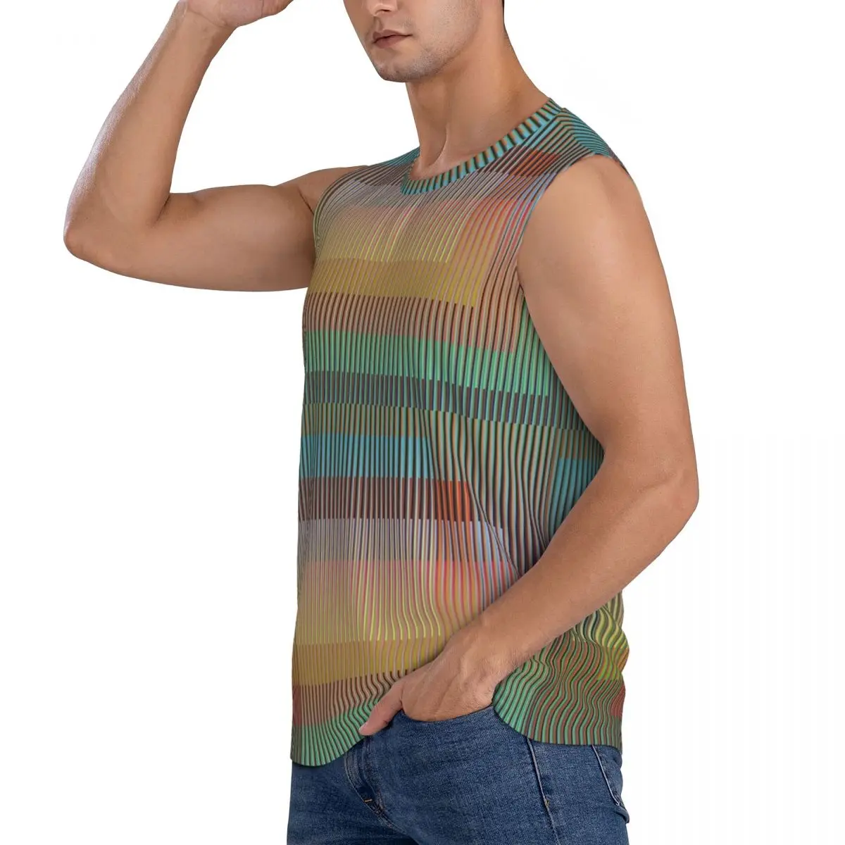 Carlos Cruz-Diez Men Sleeveless Tank Tops Quick Dry Breathable Gym Fitness Running Summer Casual Sport Vest