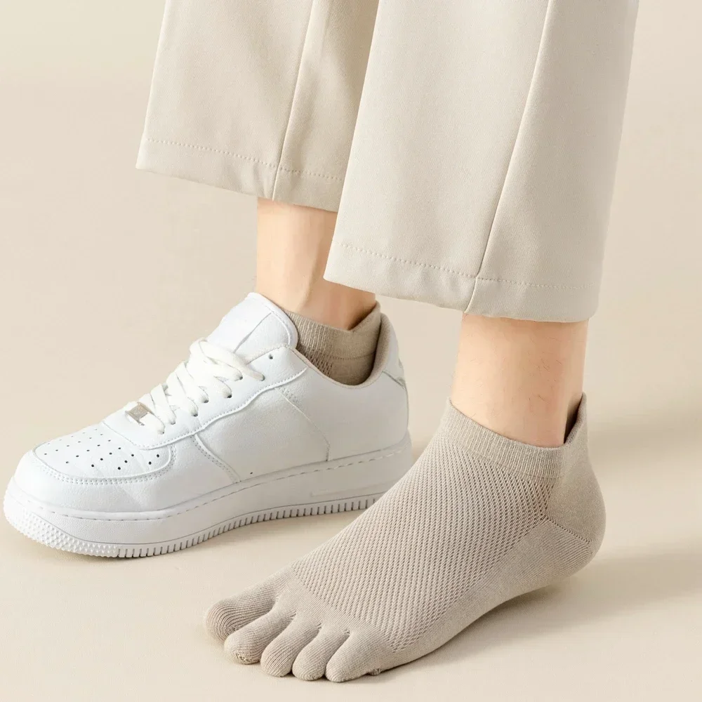 3 Paar Zehensocken für Herren, Sommer, dünne Netz-Söckchen mit separaten Fingern, Fünf-Finger-Socken, Sport, hochwertige Baumwolle