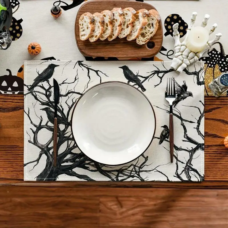 Halloween Crow Table Placemats Accessory For Enhancing Festival Mood At Meals Suitable Household Festival Party Table Plate Mat