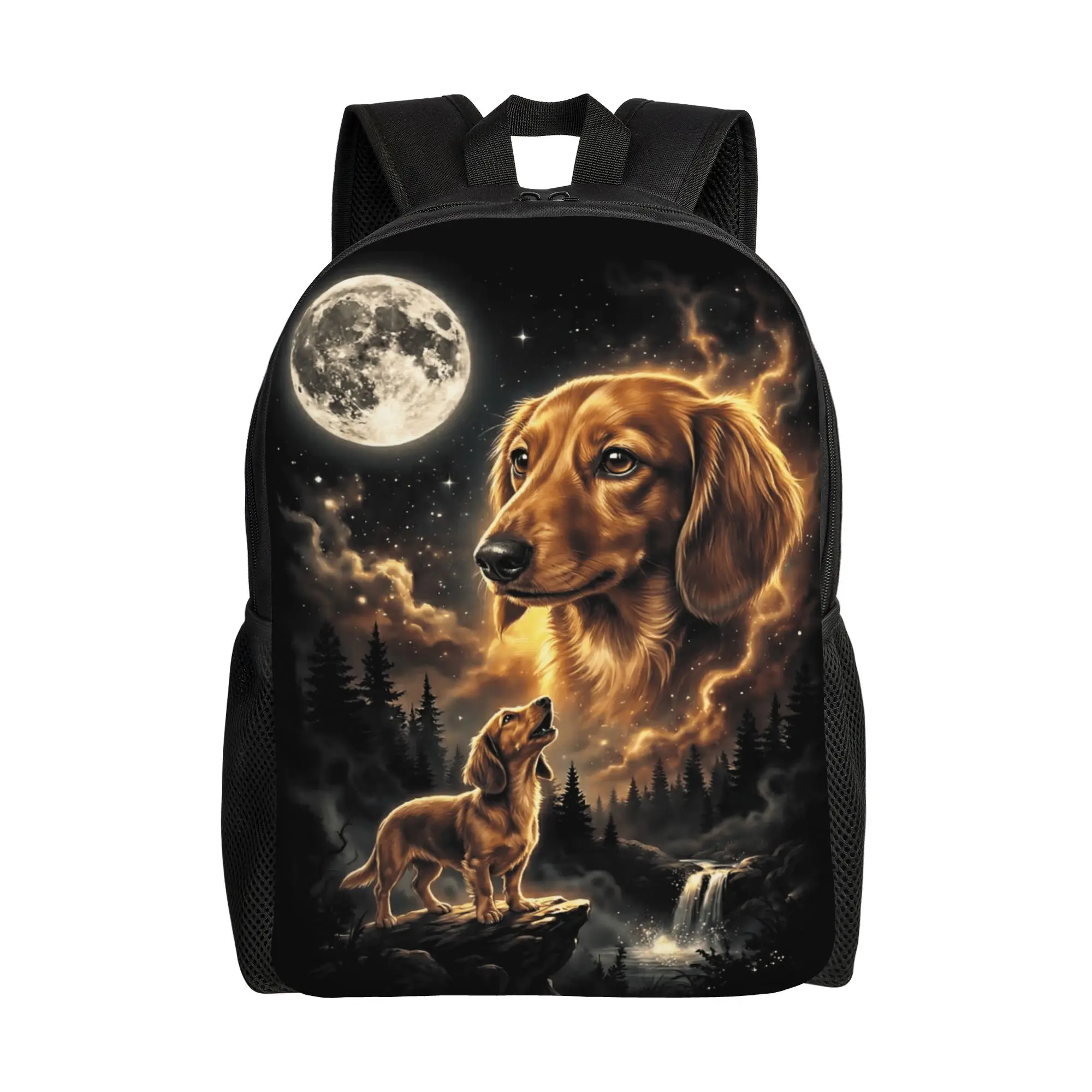 Dachshund Howling to The Moon Retro Vintage 90s Funny Dog Backpack  Travel Backpacks Unisex Colorful Large School Bags Rucksack