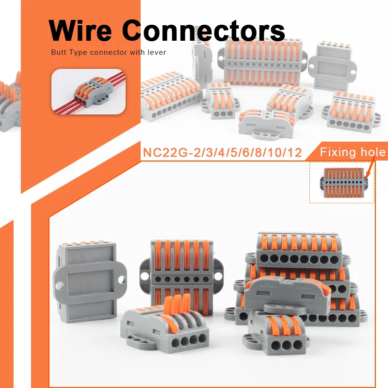 

10Pcs NC-22 Series Universal Quick Compact Wire Cable Connector Push-in Type Press Butt Terminal Block With Lever 28-12AWG 2-12P