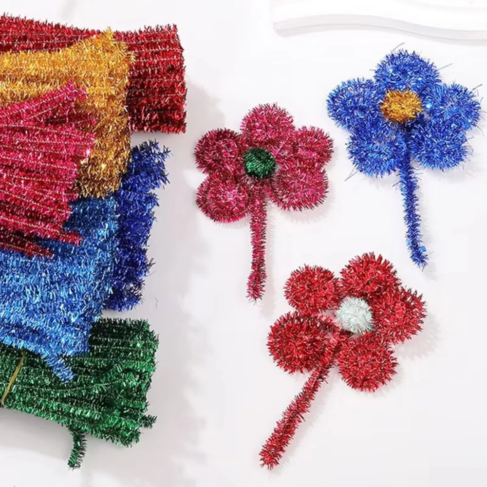 100pcs New 30cm Glitter Chenille Stems Wool Top Christmas DIY Craft Supplies Torsion Bar Wired Sticks