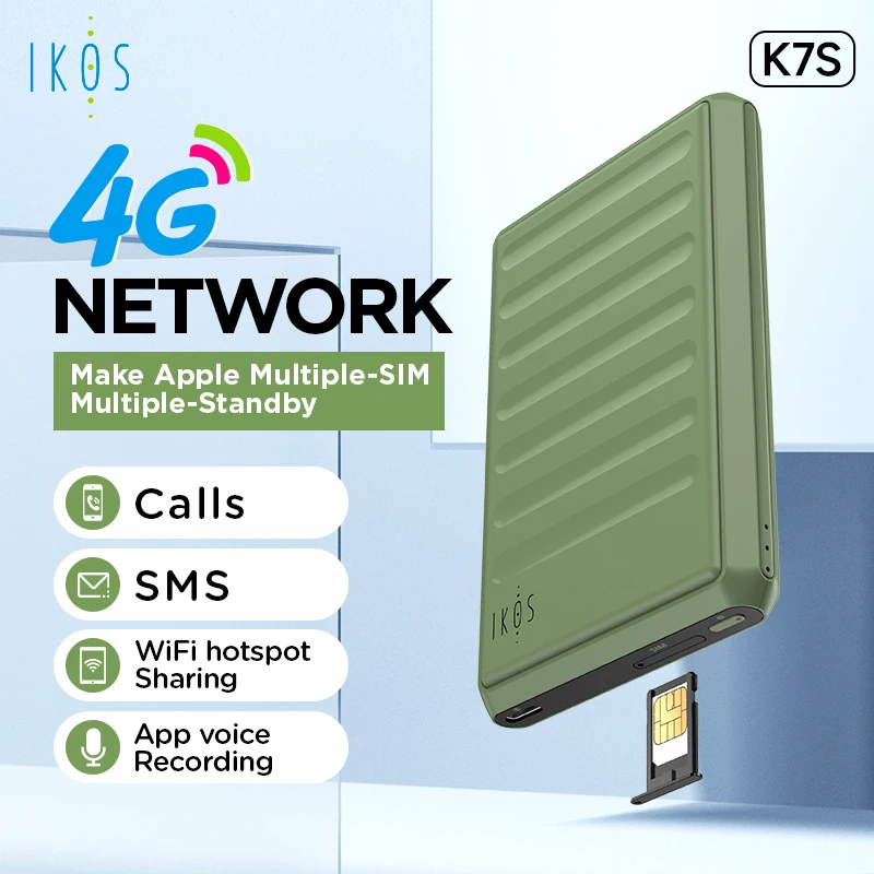 IKOS K7S 4G SIM Adapter For iPhone - One sim card - Call SMS WiFi Hotspot/ Internet