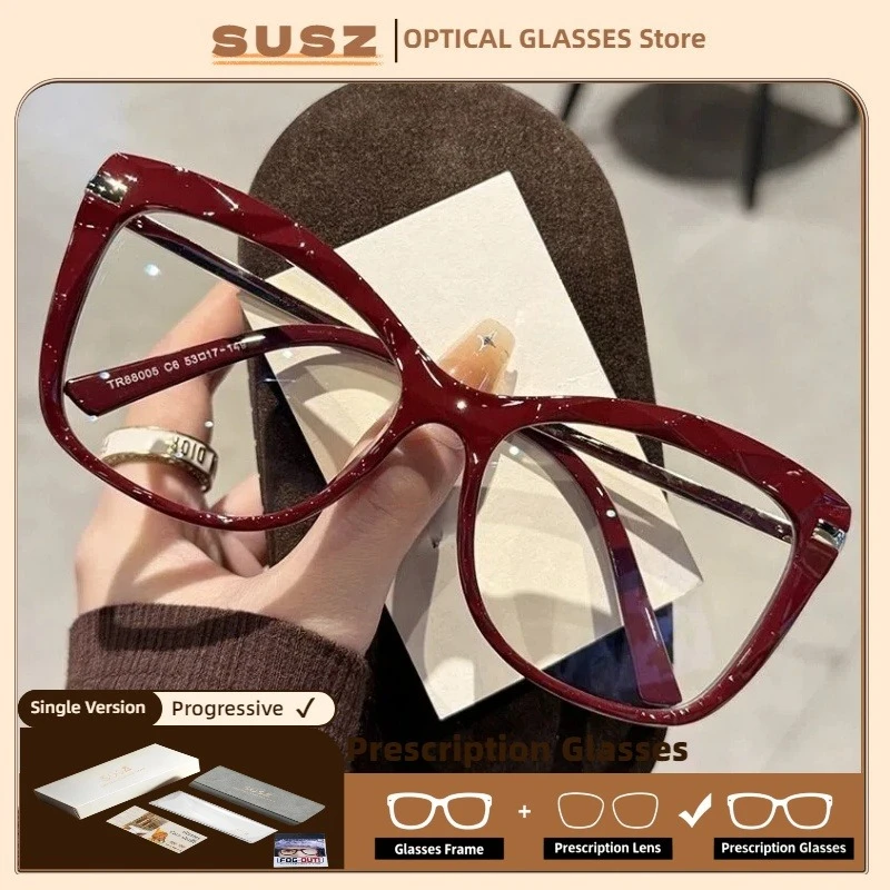 

SUSZ Retro Large Frames Cat Eye Prescription Eyeglasses Women's Fashion Anti Blue Light Reading Glasses Myopia Optical Gasses
