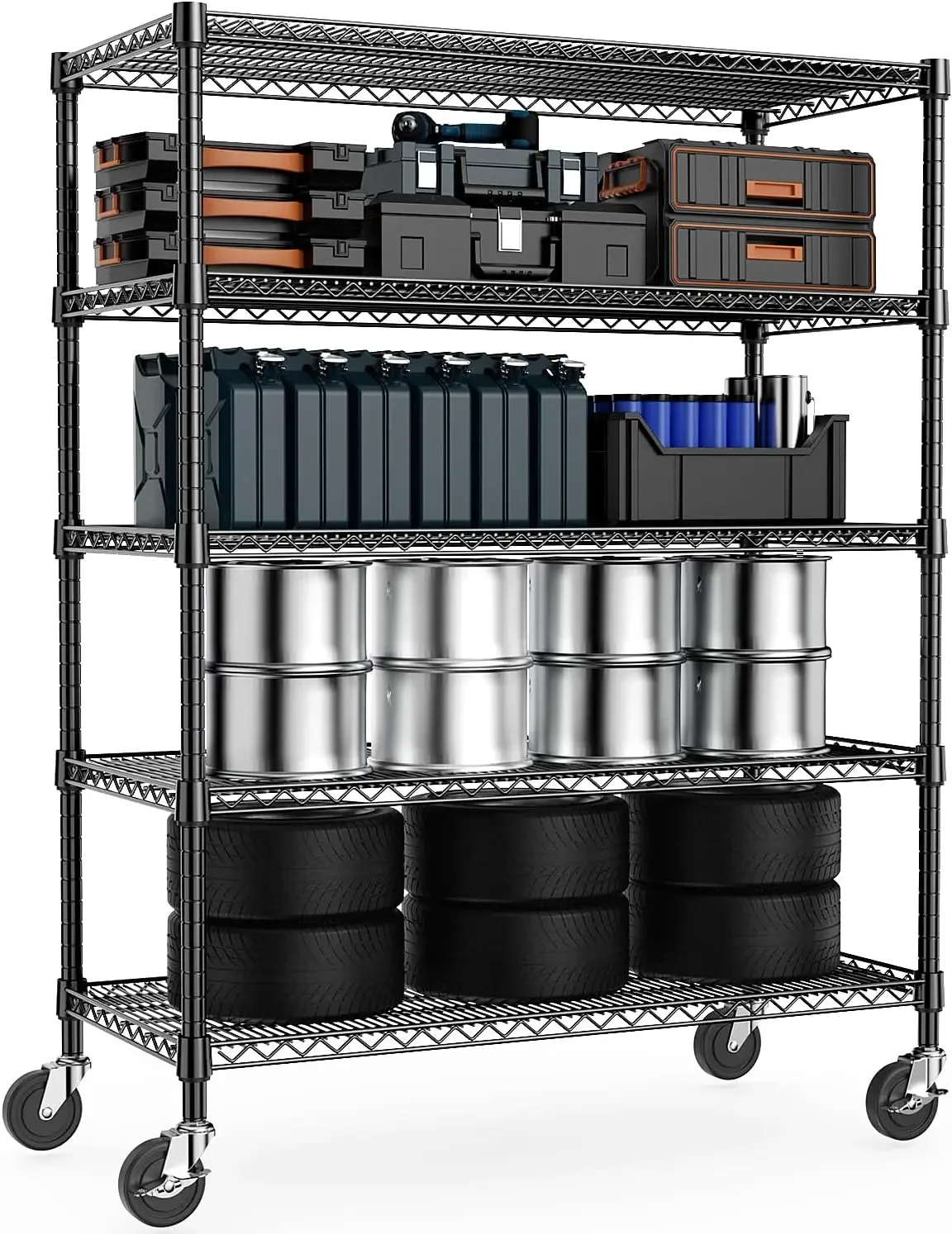 

Tier Storage Rack Metal Wire Shelving Unit with Wheels, Storage Standing Shelf Organizer for Laundry Pantry Closet