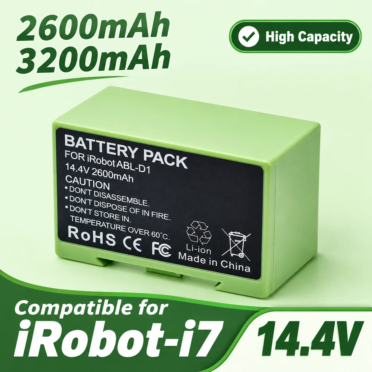 14.4V 3200mAh Replacement Vacuum Cleaner Battery 4624864 Spare Cell for iRobot Roomba e i Series i7+ e5 7150 7550 i3 i3+ i4 i4+