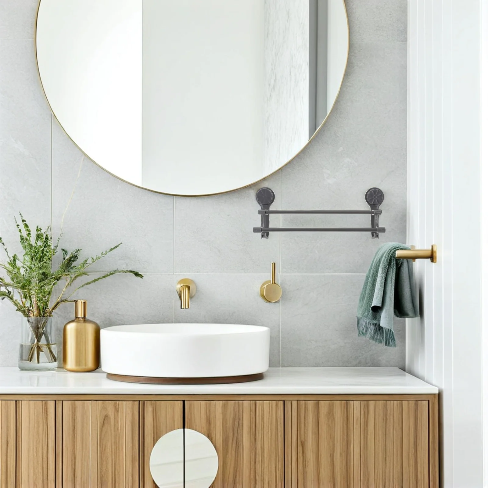 

40Cm No Drill Suction Cup Double Pole Rack Holder For Bathroom Kitchen Wall Mounted Storage Organizer Smooth Surface Compatible