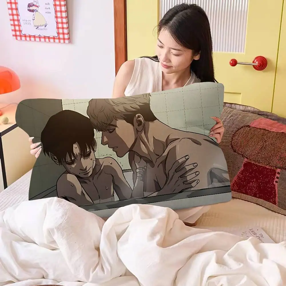 Anime Killing Stalk Quick-Drying Polyester Pillowcase, Non-Slip, With a Secure Design New Style Anti-Scalp Oil Tie.