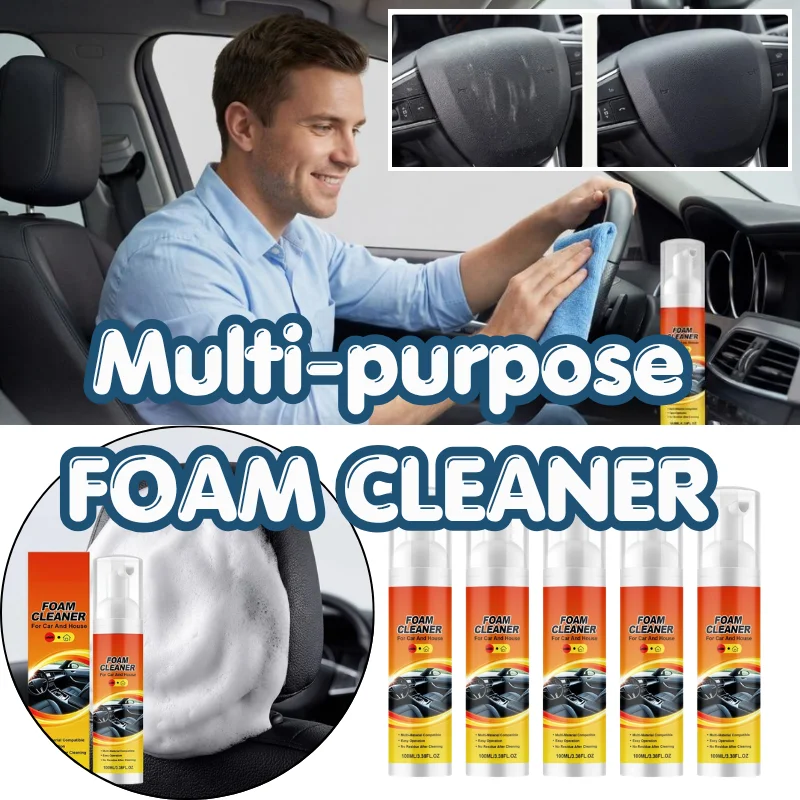 100ml All Purpose Foam Cleaner Spray Portable Powerful Stain Removal for Car Interior Upholstery Sofa Carpet Household Cleaning