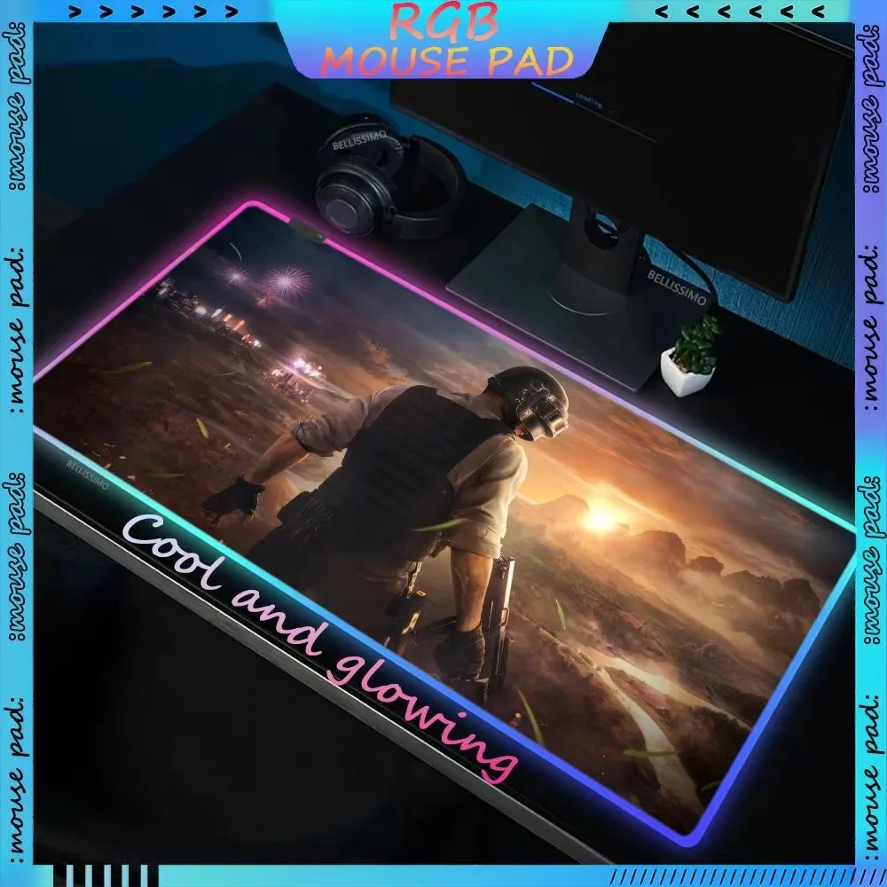 

PUBG BATTLEGROUNDS Gaming Mouse Pads Gamer RGB Desk Mat Gamer Keyboard Pad LED Desktop Large Luminous Pad Anime Rubber Mouse Pad