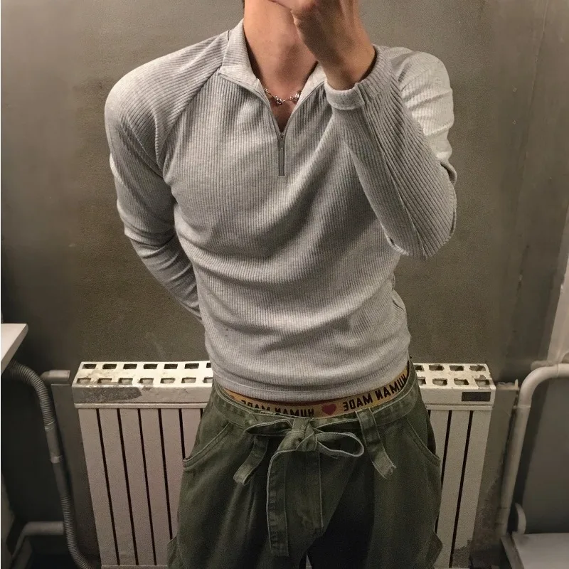 2026 Light Ripe Wind Semi-zipper Long-sleeved T-shirt Men's Spring and Autumn Pit Strip Bottoming Shirt Slim Fit and Muscle Wear