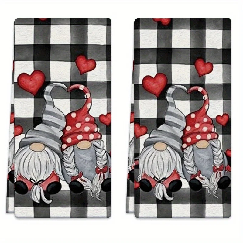 2pcs Dish Towels Heart Pattern Microfiber Absorbent Kitchen Hand Towel, Suitable for Home Cooking, Baking, Bathroom Cleaning