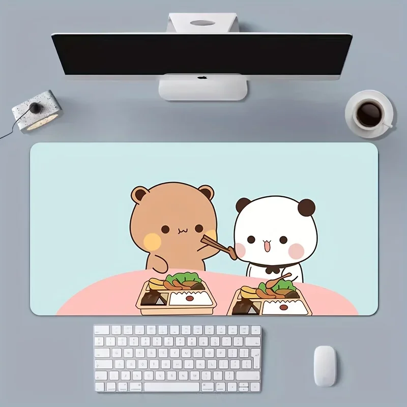 

Expression Bag Cute Bear Mouse Pad Office Learning 40x90 Creative Table Cushion Large Non-slip Stitched Edge Desk Mat for Gamers