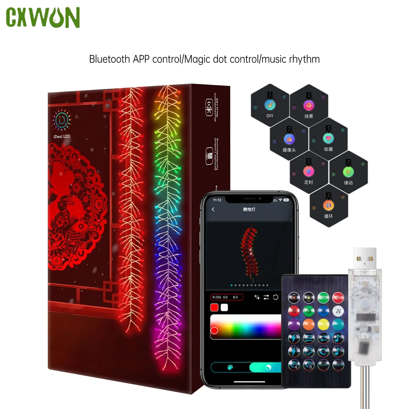 

RGB LED String Lights APP Control Waterproof New Year Home Decor Music Sync Bluetooth Chandelier DIY Picture Display