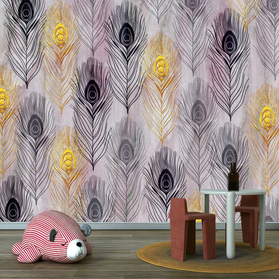 Custom Peel n Stick Wallpaper for Livfing Room Decoration Contact Wall Art Papers Home Decor Feather Furniture Renovation Mural