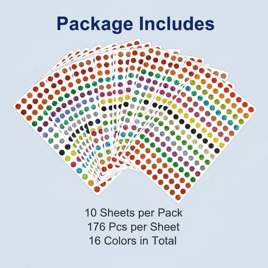 1760 Color Coded Labels Laser Shiny Dot Stickers 0.6cm Dot Labels, 16 Color Styles of Color Coded Label Stickers for Office