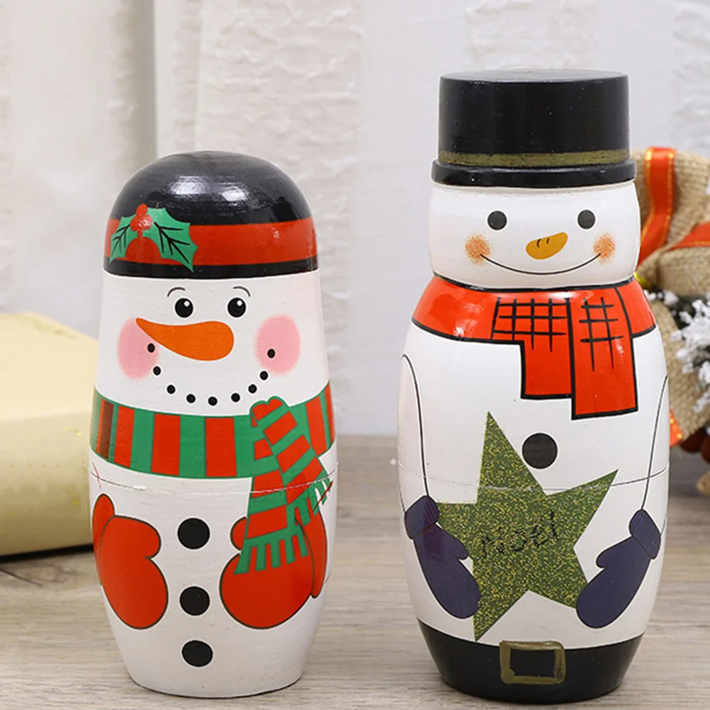 

1 set 1 Set 4-Layer Wooden Christmas Nesting Sturdy Solid Wood Brightly Painted Stackable Russian For Kids Xmas Party Favors