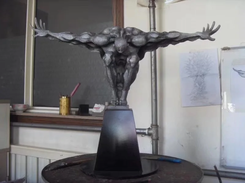 Escultura de estatua de buzo de acero inoxidable, decoración de natación pulida con espejo de nuevo diseño