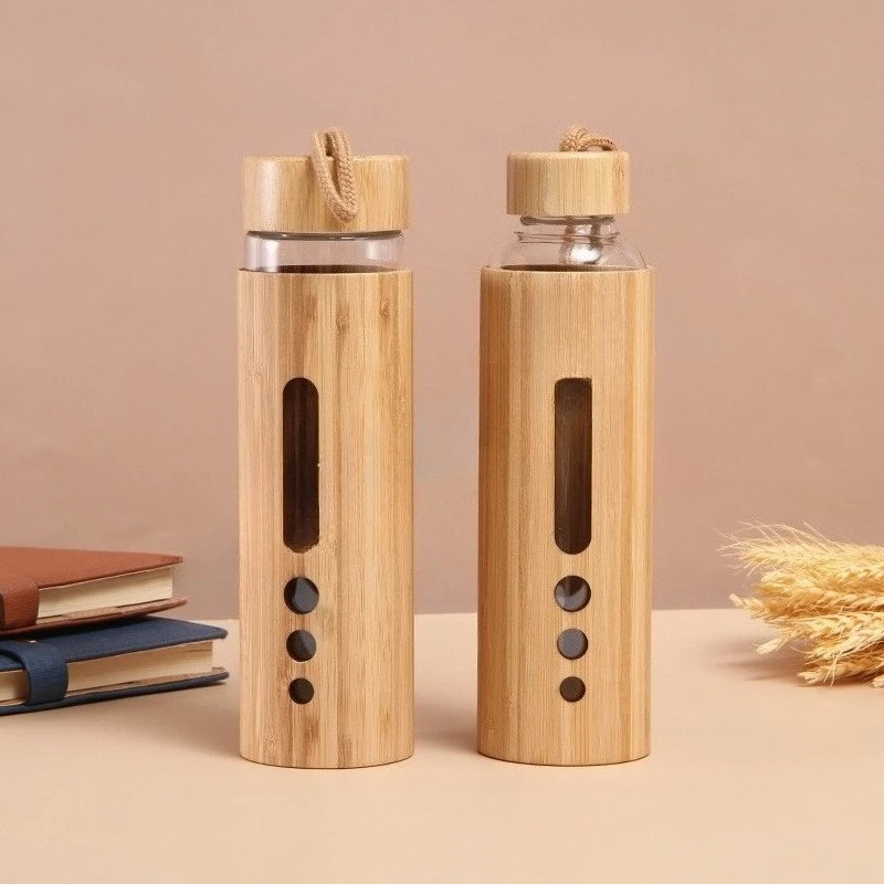 500ml Glass Water Bottle Bamboo Hot-proof Sleeve Borosilicate Glass Cup Eco-friendly Drinkware Outdoor Portable Tour Bottle Boba