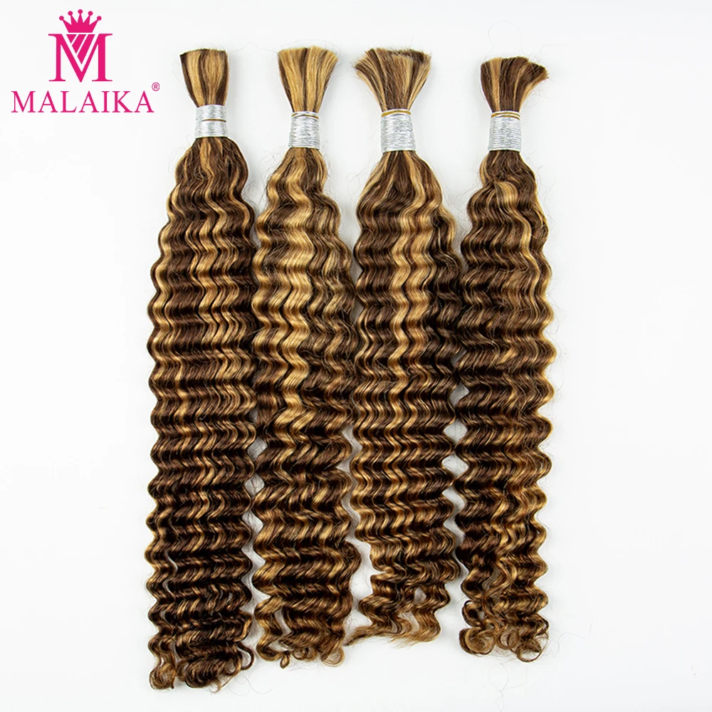 28 Inches P4/27 Human Braiding Hair Deep Wave Honey Blonde Braiding Hair Highlight Brazilian Brown Bariding Hair for Boho Braids