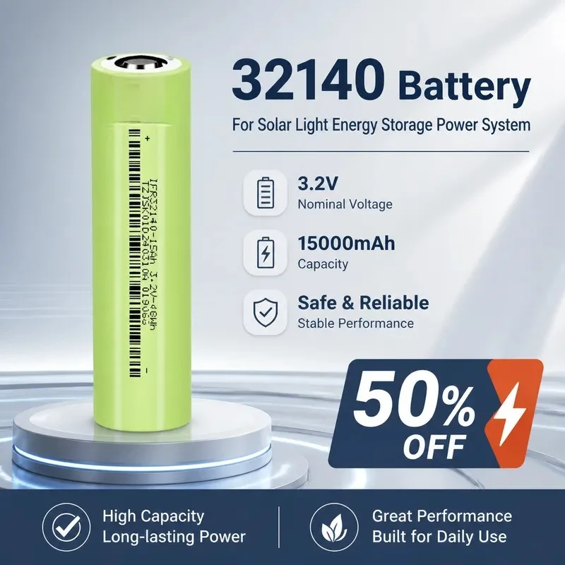 32140 3.2V 15AH Lithium Iron Battery 15000mAh 5C Discharge Rechargeable LiFePO4 Battery for Solar Light Energy Storage Power